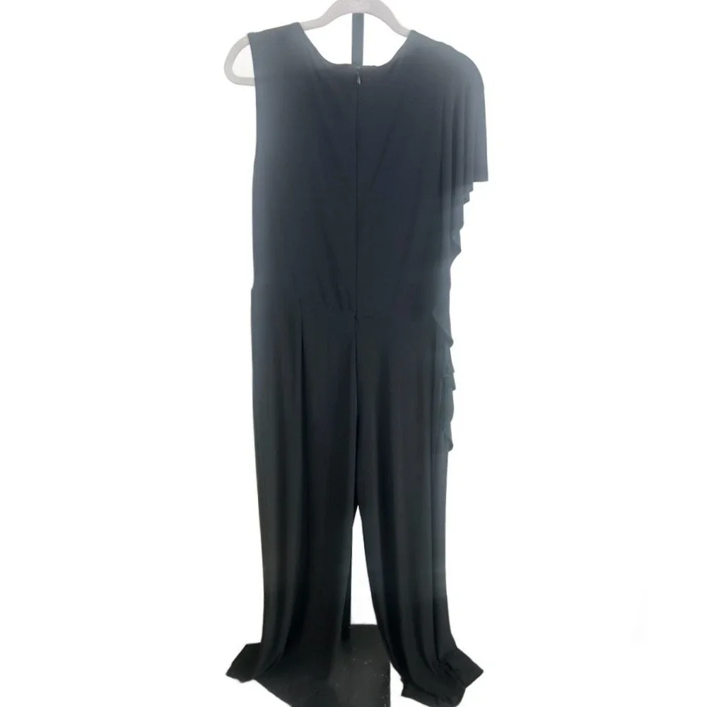NWT Ralph Lauren Black Ruffle Shoulder Jumpsuit Cocktail Holiday Party Size‎ 16